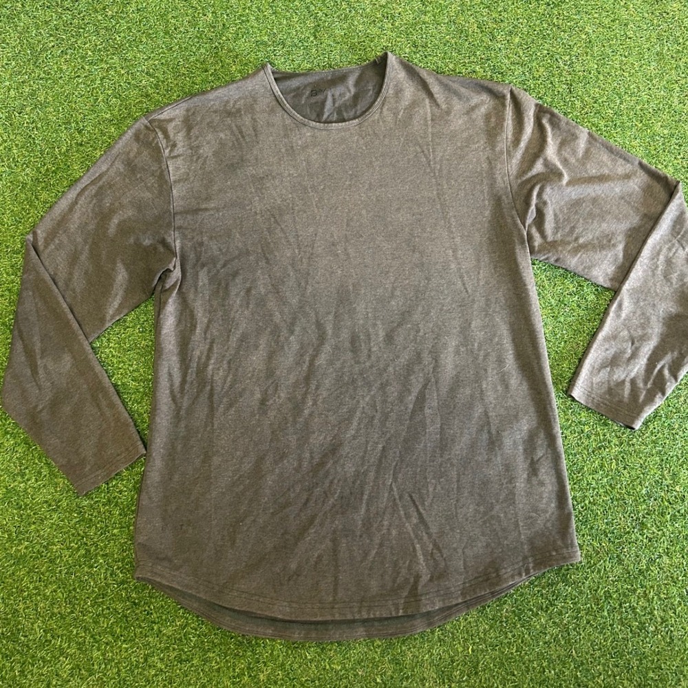 BYLT Mens Charcoal Heather Grey Long Sleeve Crew Neck Curved Hem Shirt XL